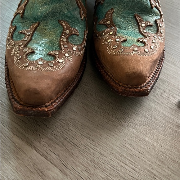 Ferrini Leather Western Boots Turquoise Brown Pointed Toe Studded – Women’s 7.5 - Picture 14 of 14